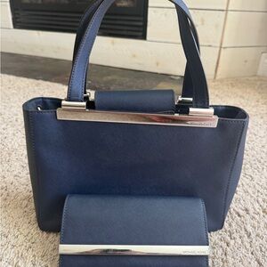 Michael Kors Dark Blue Satchel and Wallet Set
